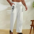 thumbnail image 2 of Wyobmus Mens Cotton Pants Summer Soft Beach Pants Lightweight Drawstring Elastic Waist Casual Fitting Trousers B-White, 2 of 8