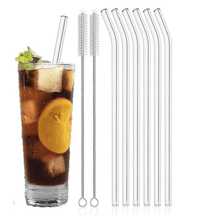 6-Pack Reusable Glass Straws, Clear Glass Drinking Straw, 8''x8 MM