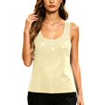 thumbnail image 2 of Wooowa Women's Tank Tops Round Neck Rhinestone Decor Sleeveless Thick Strap Summer Sparkle Skinny Shirt Top, 2 of 6