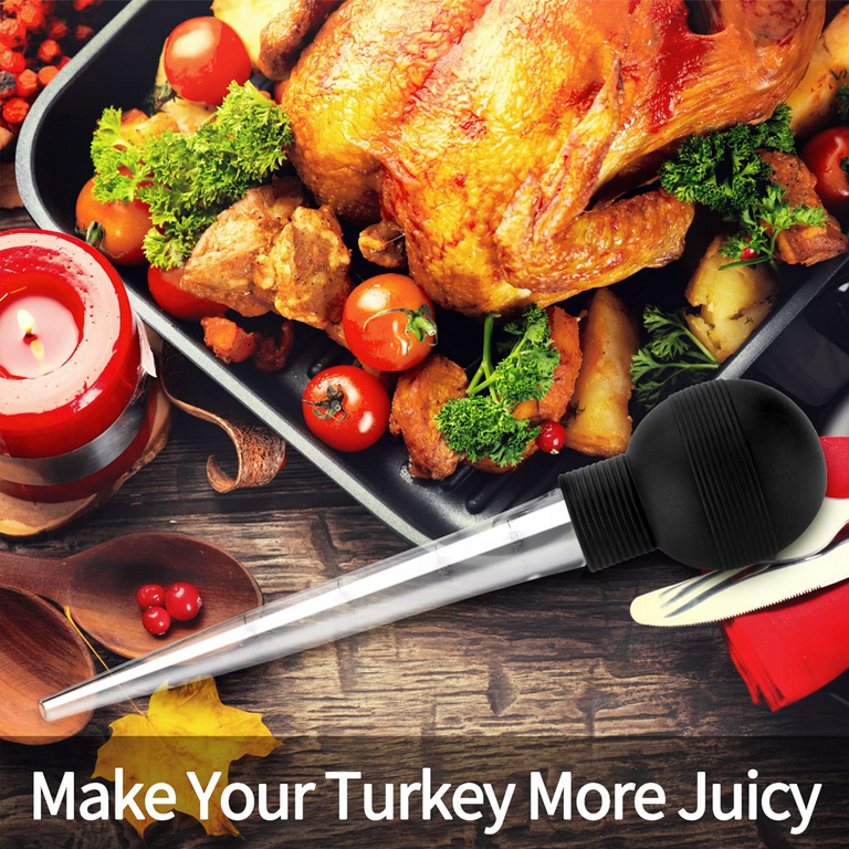 Liquid Solution Turkey Baster 5 Piece Set, Includes Baster for Cooking,  Barbecue Basting Brush, Flavor Injector with Cleaning Brush - Perfect for