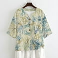 thumbnail image 4 of Xoenoiee Coral Print Linen Button Down Shirt for Women 3/4 Sleeve V Neck Blouses Casual Summer Loose Fit Cotton Gauze Blouses, Size 3XL, 4 of 7