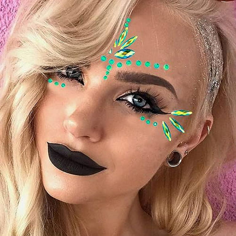 Mermaid Face Gems Stick Jewels for Women Cosplay Mermaid Halloween Club Eye Face  Gems Stickers on Rave Party Gift for Kids Eye Face Jewels Temporary Tattoos  Festival (Green) 