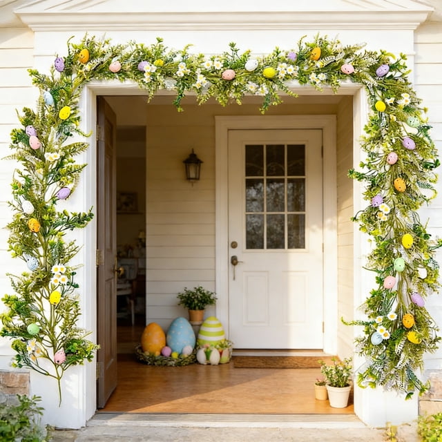 Uuiauoio Easter Long Vine Wreath 72.8 inch Spring Artificial Egg Flower Berry Long Vine Colorful Easter Decoration Holiday Celebration Indoor Outdoor Home Decoration Long Vine
