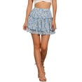 thumbnail image 1 of Falda corta de gasa con volantes en capas y estampado floral para mujer Inspire Chic, elástica en la cintura, azul, talla XS, 1 of 6
