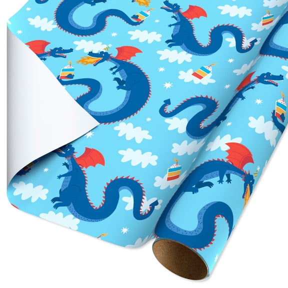 American Greetings Blue Dragon Gift Wrapping Paper for Boys Birthday (96 in. x 30 in., 20 sqft.)