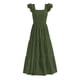 thumbnail image 1 of Vestido largo PRETTYGARDEN para mujer, cuello cuadrado, color verde militar fruncido, 1 of 9