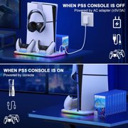 PS5 Slim Stand and Turbo Cooling Station with Controller Charging Station for Playsation 5, 3 Levels Cooling Fan, RGB Light, 15 Game Storage, Headset Holder for PS5 Digital/Disc