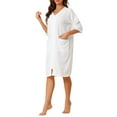 thumbnail image 4 of INSPIRE CHIC Women's Pajamas 3/4 Sleeves Spa Bathrobe Loungewear Zipper Up Robes S White, 4 of 6