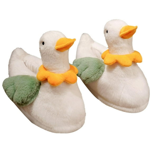 Women Duck Shaped Plush Slippers, Warm Shoes Soft Indoor House Slipper, Fuzzy Animal Slippers for Women, Men, Couple, Students