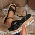 thumbnail image 4 of Women's Retro Bow knot Ankle Buckle Wedges Sandals Adjustable Lace Strap Low Heel Platform Shoes Comfortable Open Toe Wedding Party Dress Sandals, 4 of 4