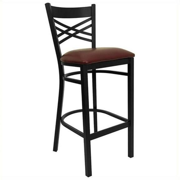 Bowery Hill 31" Black Back Metal Bar Stool in Burgundy