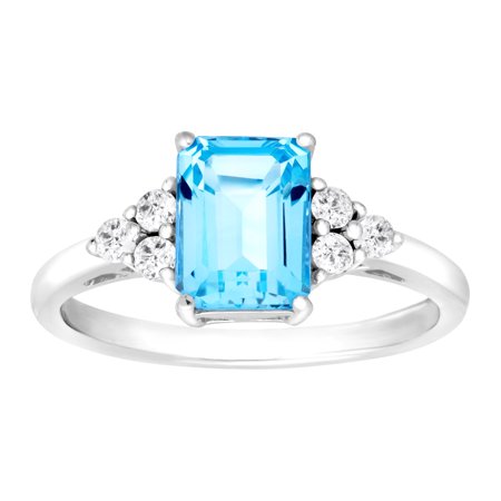 2 ct Natural Swiss Blue & White Topaz Ring in Sterling Silver