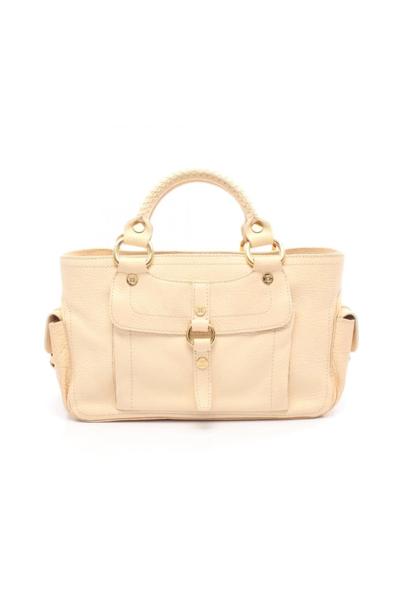 Pre-Owned Celine Boogie Bag Macadam Tote Bag, Leather, Women's, Beige (Fair)