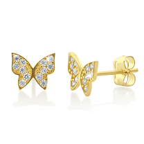 Vinali WomensTiny Butterfly Stud Cz Earrings, 14K, Yellow Gold