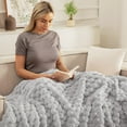 thumbnail image 3 of Whale Flotilla 90"x 90" Queen Size Blanket for Bed with Expanded 3D-Jacquard Pattern, Fuzzy Soft Cozy Exquisite Blankets or All Season, Warm and Fluffy, Light Grey, 3 of 10