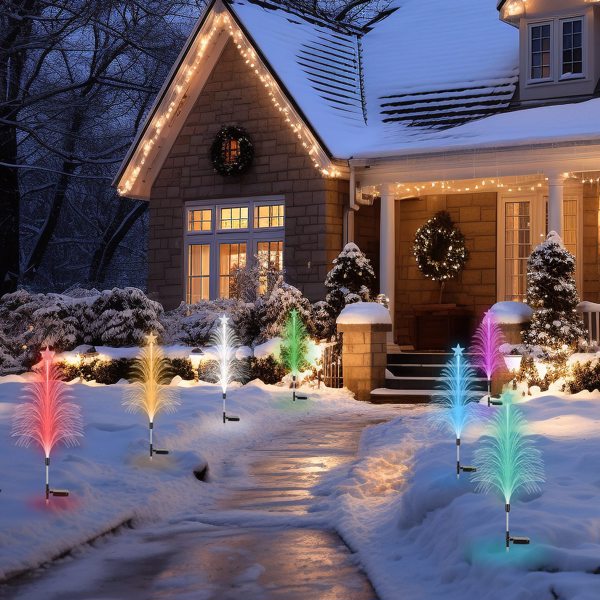 4-Pack Solar Christmas Tree Lights, 7-Color Gradient, IP44 Waterproof Stainless Steel, 8-10H Runtime, Year-Round for Garden/Patio/Lawn