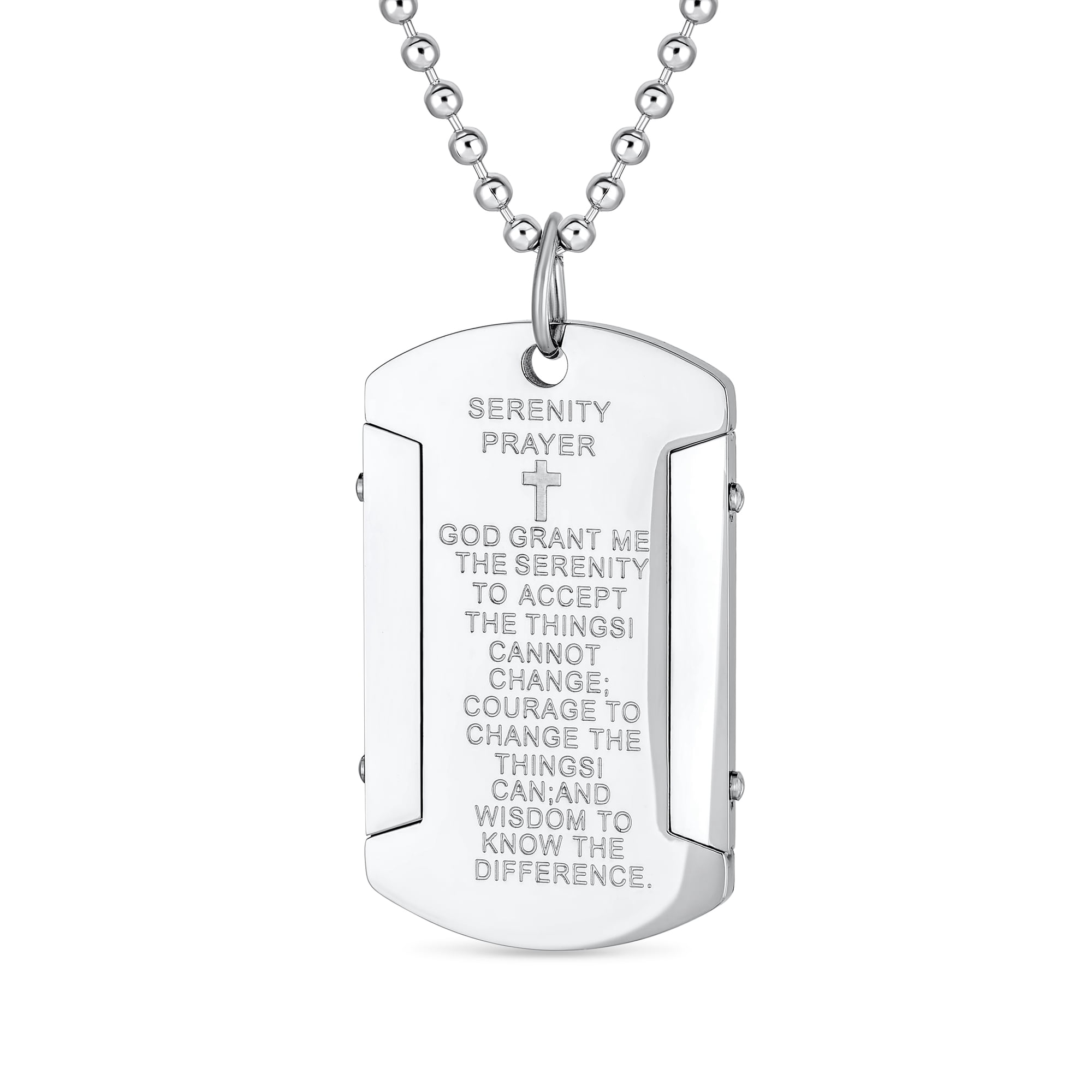 Bling Jewelry Mens Military Style Serenity Prayer Dog Tag Pendant Necklace Stainless Steel