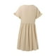 thumbnail image 5 of Vestido largo de lino liso con cuello redondo para mujer - Corte holgado, poliéster, elegante vestido informal de verano, 5 of 5