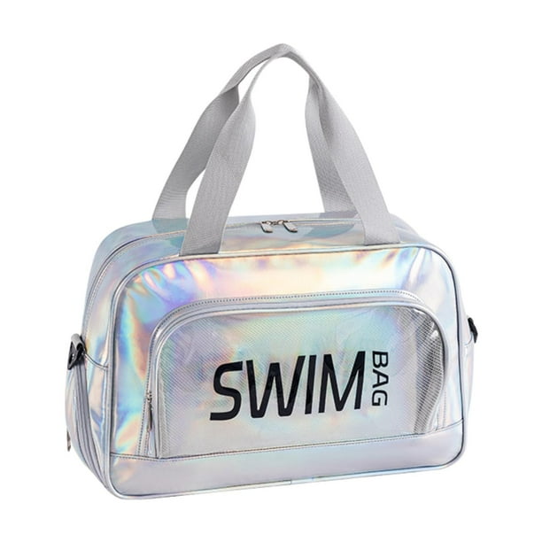 Bolsa de playa con compartimento para zapatos y cremallera, elegante bolsa de piscina para parque acuático. Plata