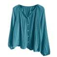 thumbnail image 5 of CaComMARK PI Button Down Shirt Women Casual Long Sleeve Shirts Breathable Plus Size Summer Sheer Mesh Tops Beach Cover Up Blue, 5 of 9