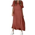 thumbnail image 3 of Kmdttou Women's Short Sleeve Loose Plain Dresses Women's Loose Casual Solid Color Short Sleeved Reversible Linen Dress, 3 of 8