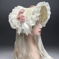 thumbnail image 2 of Hsqqdc Pink Sweet Lolita Lace Bonnet Hat, Victorian Ruffle Hat with Tassels for Tea Party, 2 of 7