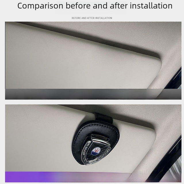 Clip para gafas de coche, soporte para gafas de sol de coche, clip para gafas de coche, logotipo de coche, almacenamiento de visera solar, clip de cuero multifuncional