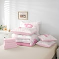 thumbnail image 5 of Manfei Cartoon Initial P Letter Twin Bedding Sets 7-Piece, Pink Bowknot Monogrammed Bedding Comforter Set, Square Buffalo Reversible Sheet Sets, Lightweight Room Decor, 5 of 7