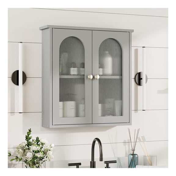 Bathroom Wall Cabinet,Medicine Cabinets Wall Mounted with Arched,Bathroom Medicine Cabinet Over Toilet,Surface Mount Medicine Cabinet for Laundry Room,Kitchen,Grey Storage Cabinet 22x23