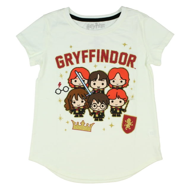 Harry Potter T-Shirt Style Chibi Gryffondor avec Paillettes pour Fille (TG, 14/16)