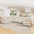 thumbnail image 3 of Marrber 111” 7 Seat U Shaped Sectional Sleeper Sofa with Pull Out Bed and Storage for Living Room, Oversized Corduroy Tufted, Beige, 3 of 9