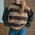 thumbnail image 3 of Fesfesfes Women's Fall Winter Blouses Comfy Knitted Striped Long Sleeve Crew Neck Pullover Tops Fashion Loose Contrast Color Sweater(Khaki#1,S), 3 of 5