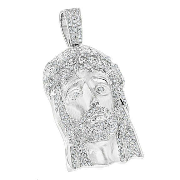 Luxurman Hip Hop Jewelry 14K Gold Round Diamond Jesus Head Pendant (White Gold)