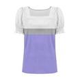thumbnail image 5 of Women's Square Neck Tops Striped Colorblock Trendy Casual Summer Ruffled Short Sleeve T-shirts Blouses (XL, Purple), 5 of 5