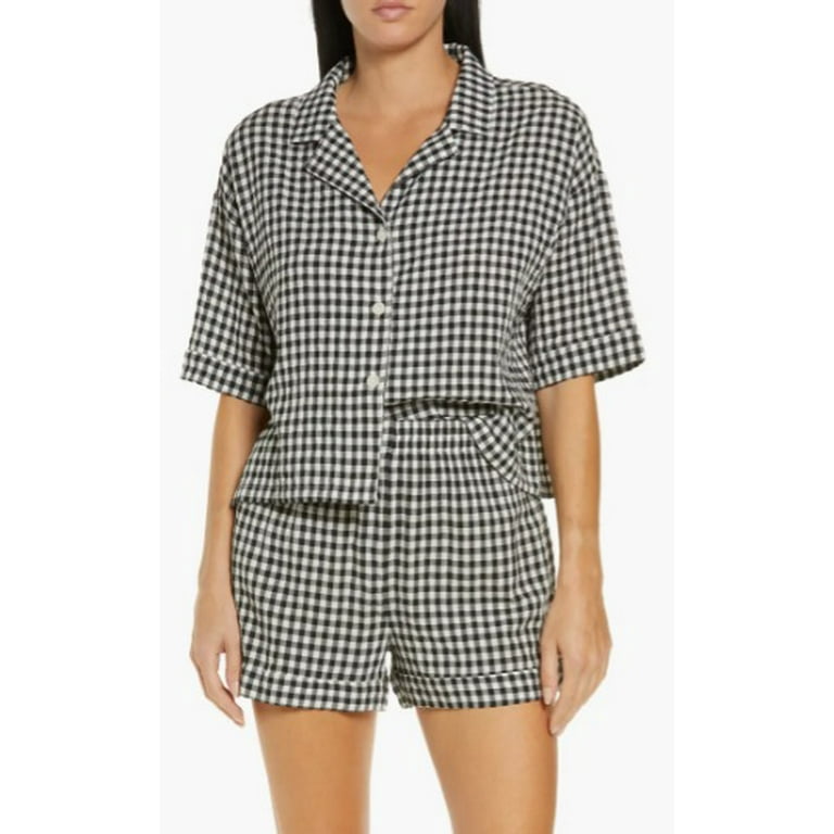 Papinelle BLACK/WHITE Gingham Woven Boxer Pajama Set, US X-Large