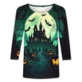 thumbnail image 4 of Shihyeh Women Halloween Jackolantern Print Blouse V Neck 3/4 Sleeve Flare Sleeve Button Front Dressy Casual Top for Adult, 4 of 5