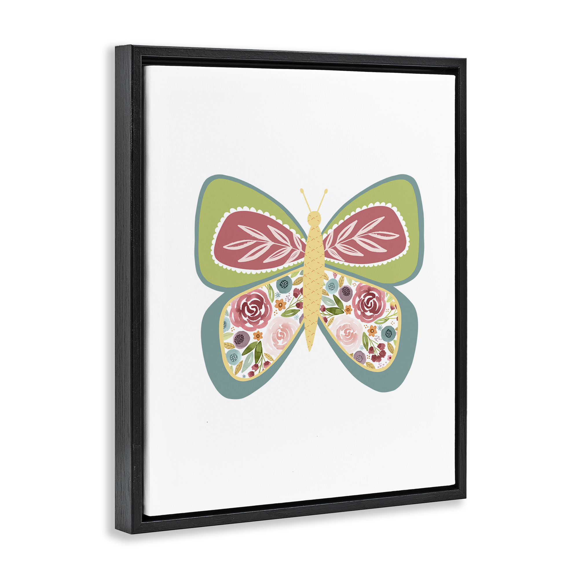 Stupell Industries Boho Pattern Butterfly Animals & Insects Painting Black Floater Framed Art Print Wall Art, 25 x 31