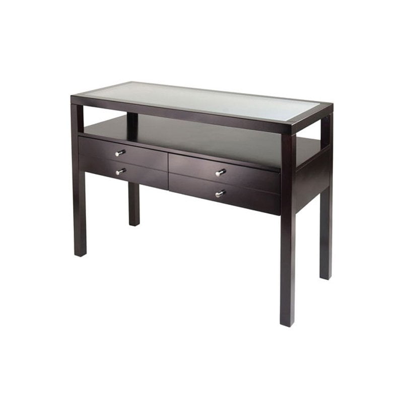 Winsome Copenhagen Console Table with Glass Top and 2 Drawers