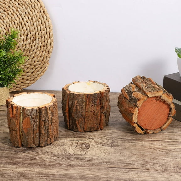 Pawsdot 3pcs Birch Bark Planter Pot Waterproof Light Brown Round Flower Box for Shelves