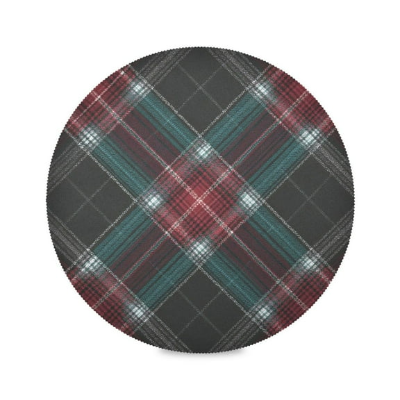 Round Placemat Heat Resistant & Wrinkle-Free Dining Table Decor Placemat For Home & Weddings Red Dark Gray Tartan