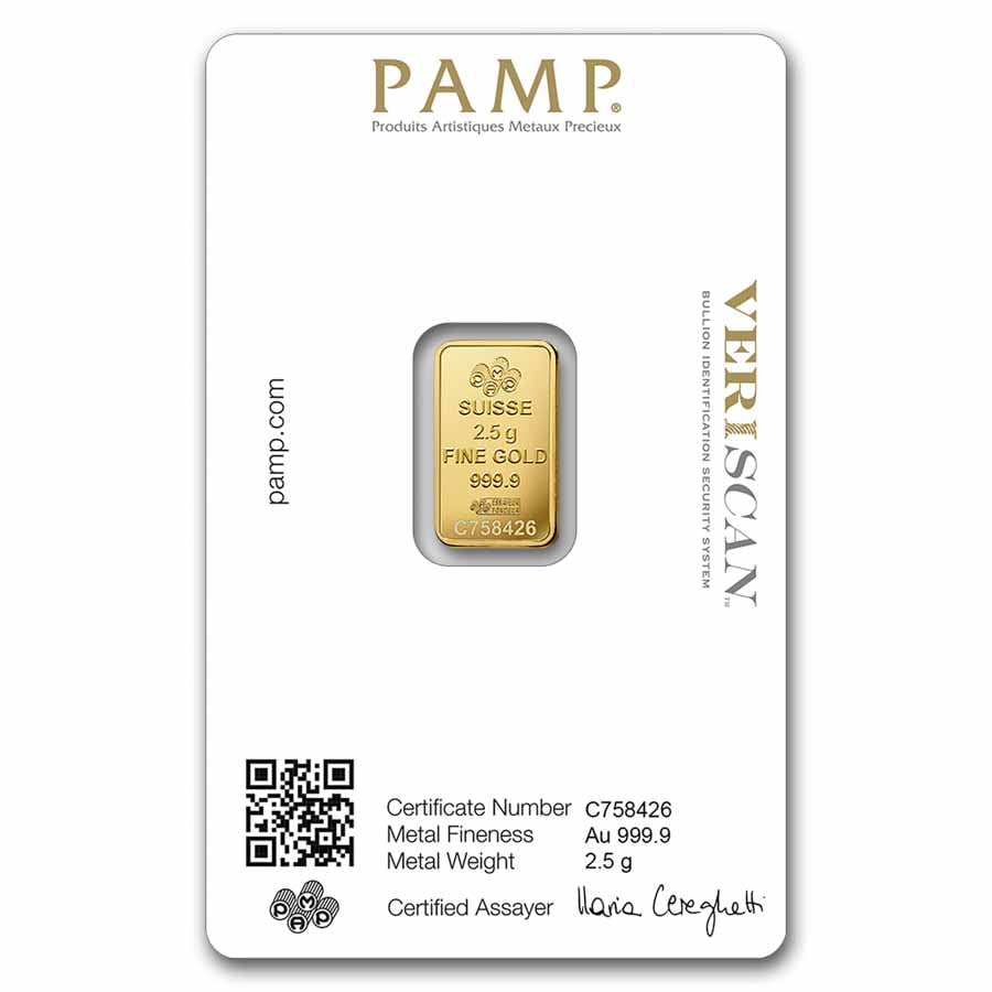 2.5 gram Gold Bar - Lady Fortuna Veriscan (In Assay)