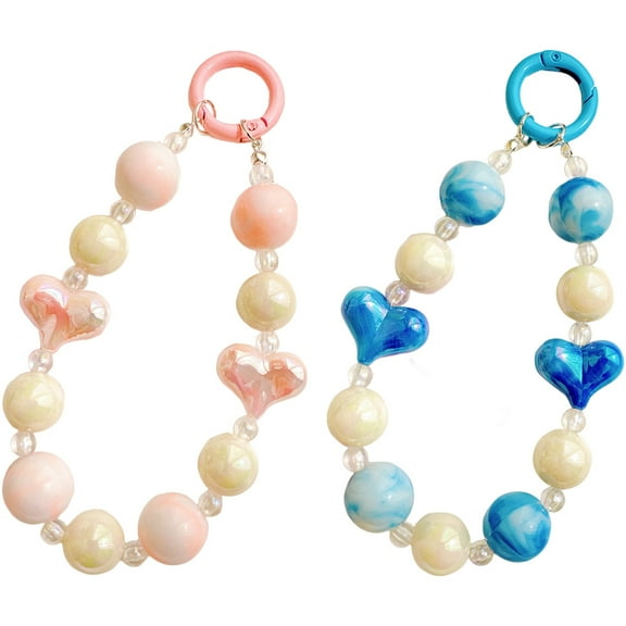 Soimiss 2Pcs Phone Lanyards Beaded Phone Charm Heart Shaped Jewelry Decoration for Women