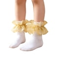 thumbnail image 3 of Lumtrix Girls Ruffle Socks Toddler Girl Frilly Cotton Dress Socks Double Lace Big Ruffle Cotton Ankle Socks For Kids Gold XXS, 3 of 6