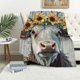 thumbnail image 1 of Manta de franela con diseño de vaca de las tierras altas, con diseño de girasol y flores de vaca para cama, sofá, casa de campo, manta suave con diseño de animales de granja para sala de estar y, 1 of 6