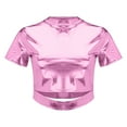 thumbnail image 3 of Tittly T Shirts for Women Tshirts Shirts Women's Solid Color Reflective Shiny Metallic Round Neck Short Sleeve Crop Top T Shirt Going Out Tops Crop Tops Pink XXL, 3 of 8