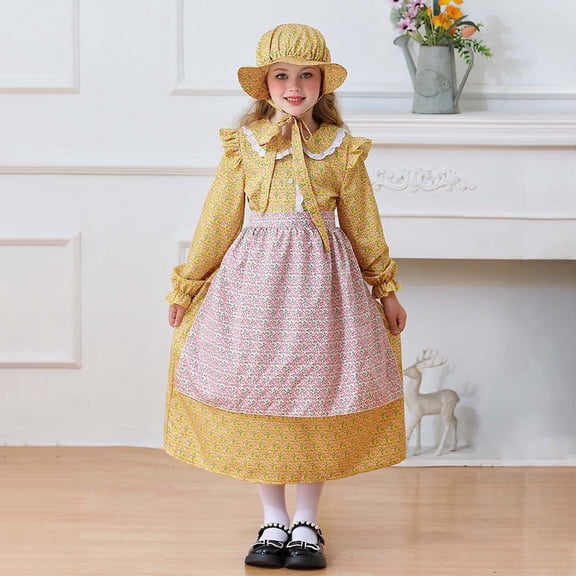 HAYIMI Kids Girl Prairie Dress For Girls Outfit Sets Vintage Holiday Dress For Oktoberfest And Themed Parties Stylish Child O-Neck Cartoon Clothes Sets