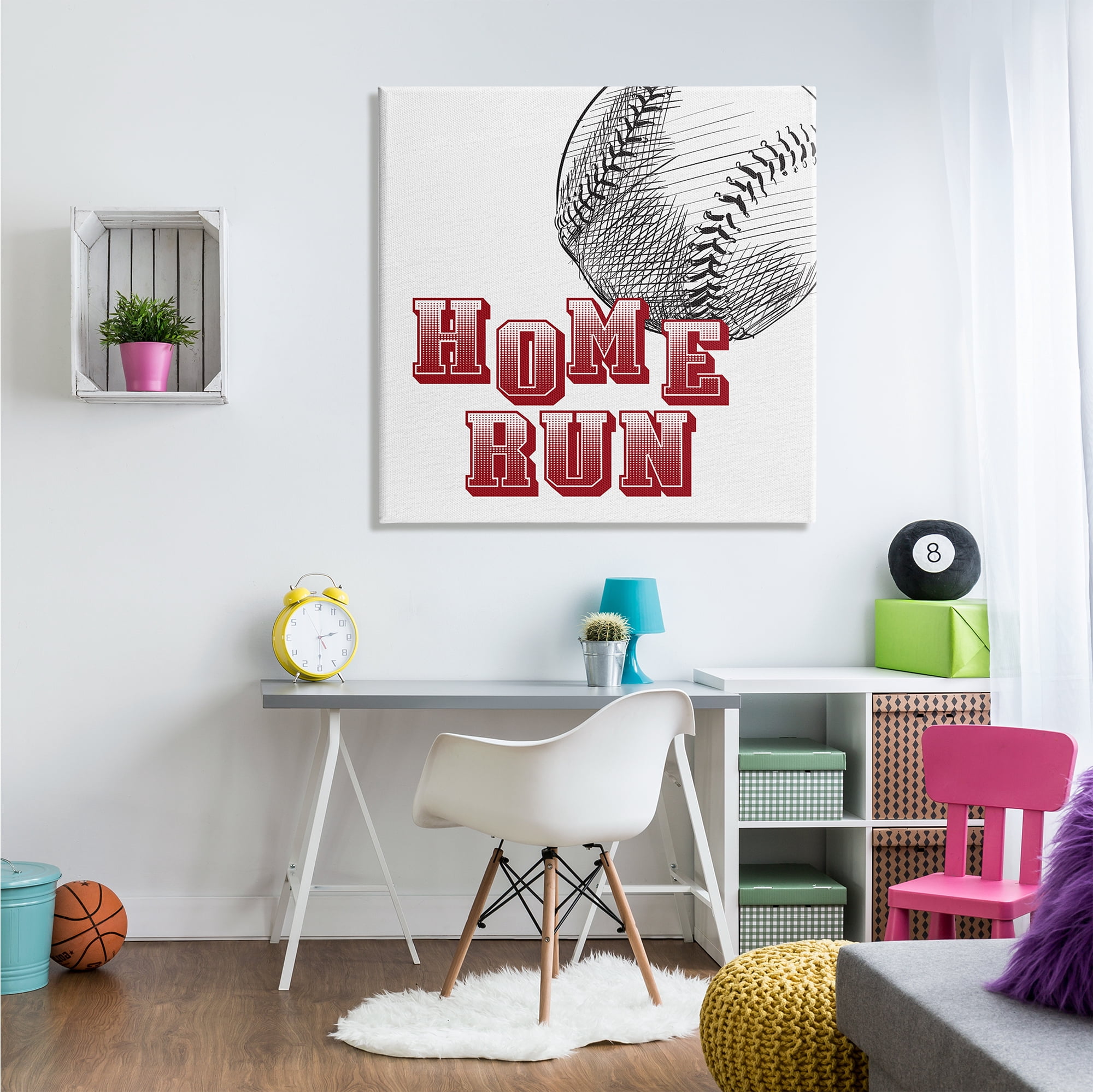 Stupell Industries Home Run Baseball Sports Ball Red Varsity Typography Sports Painting Gallery Wrapped Canvas Print Wall Art, 36 x 36