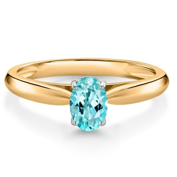 Gem Stone King 0.52 Ct Oval Blue Apatite 10K Yellow and White Gold Solitaire Engagement Ring (Size 5)