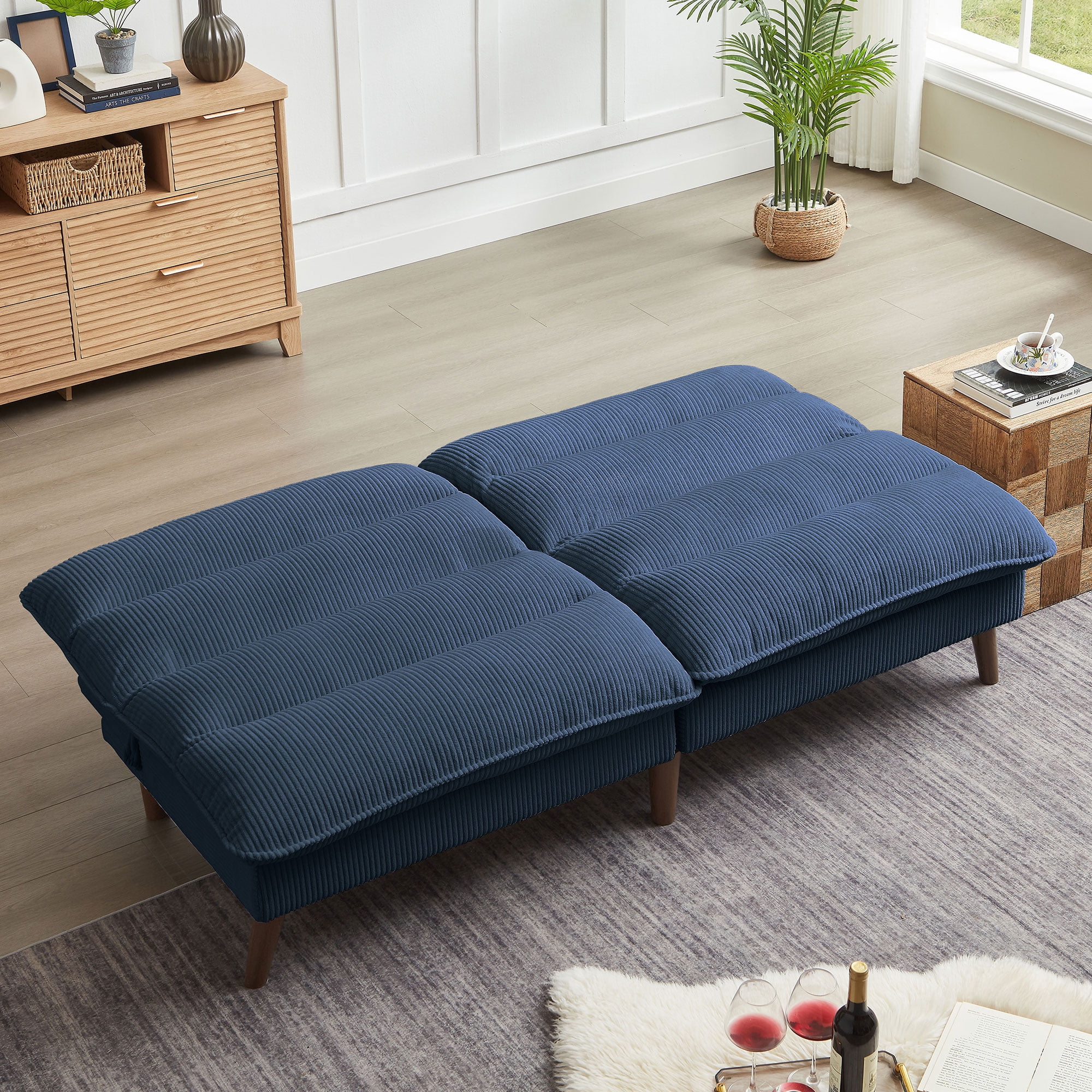 Jarenie Chireca 72" Futon Sofa Bed, Convertible Futon Couch with Adjustable Backrest, Modern Corduroy Futon Sleeper Sofa for Small Spaces, Living Room, Office, Blue