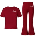 thumbnail image 6 of akafmk Fashion Girls Summer Outfits Round Neck Short Sleeve Tshirts Flare Pants Casual Outdoor Vacation Matching Sets 5-15 Years, 6 of 7